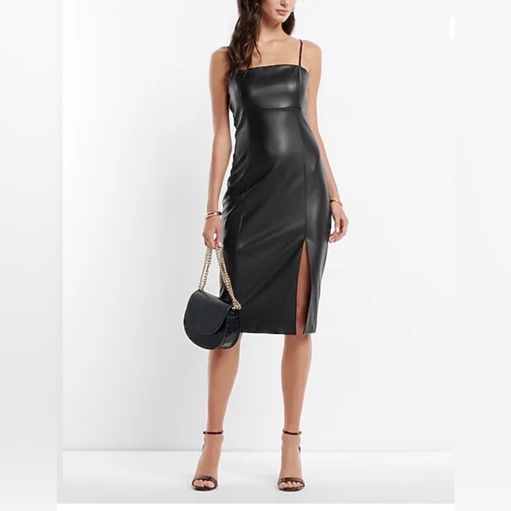 Express Body Contour Faux Leather Cami Midi Dress